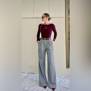 Classic High-Waist Pinstripe Wide-Leg Pants - Gray